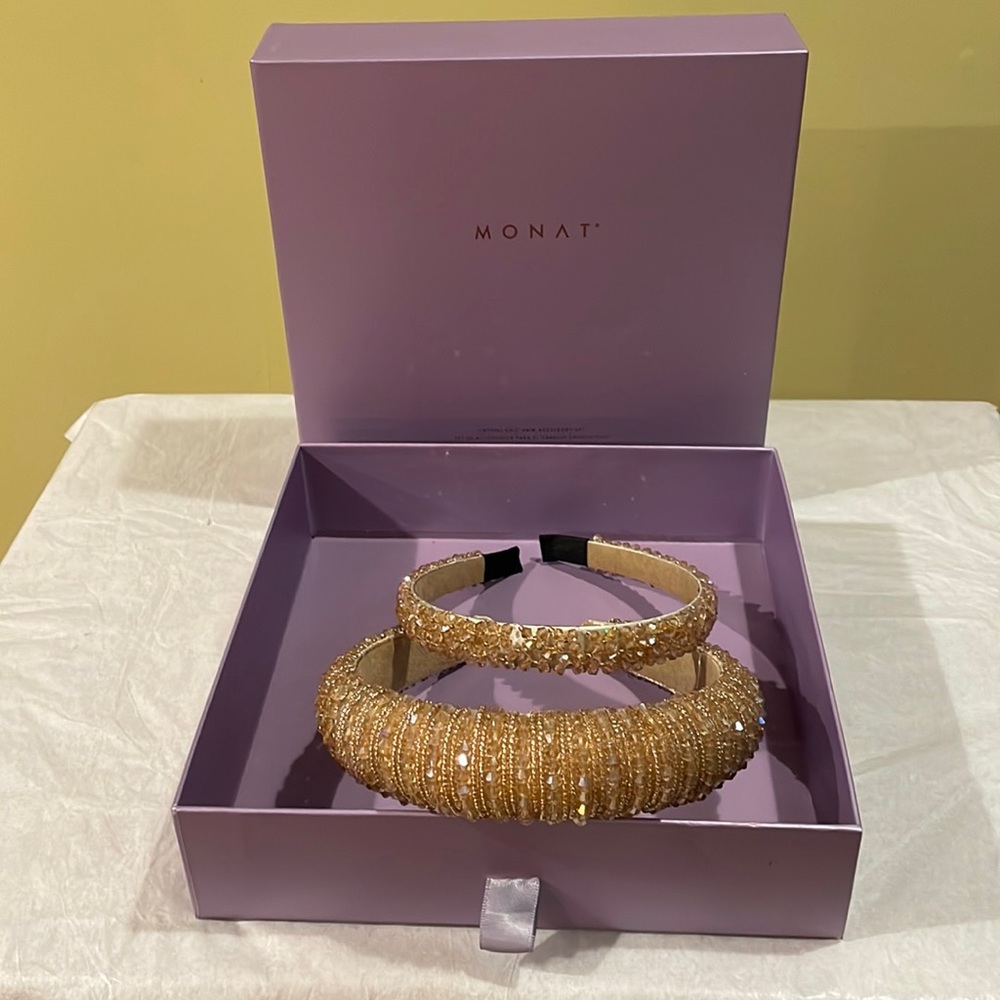 Gold Beaded Headband Set OS • Sparkling Glam Hair Accessory • Luxe MONAT Gift Bo